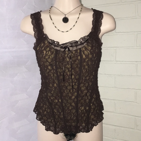New York & Company Tops - New York & company stretch brown lace lined Cami L